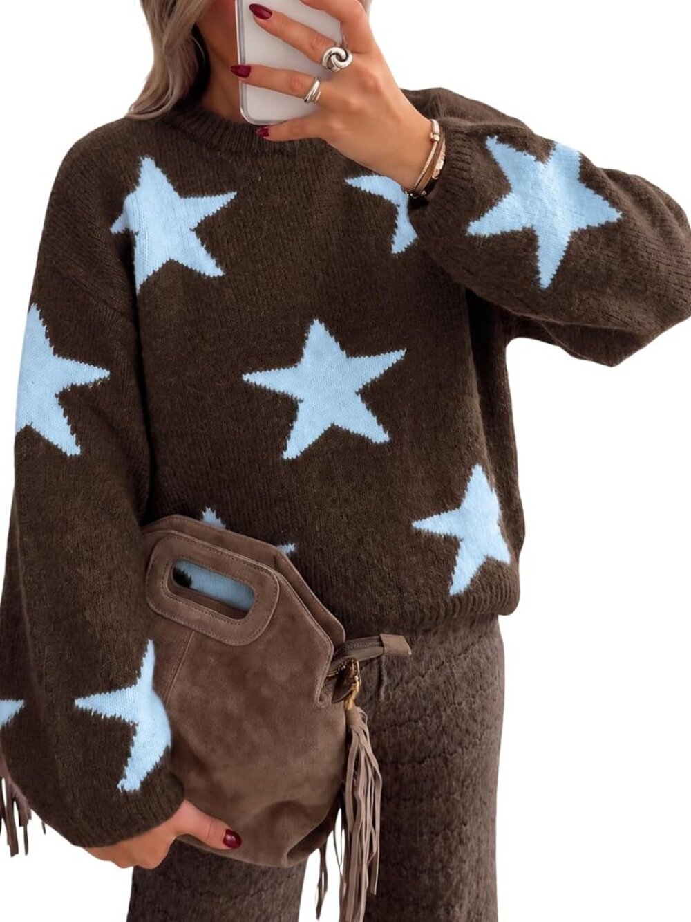 Star Pattern Women's Cozy Crew Neck Pullover